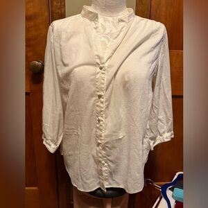 J. Jill White Button Down Shirt Notched Collar Relaxed Fit